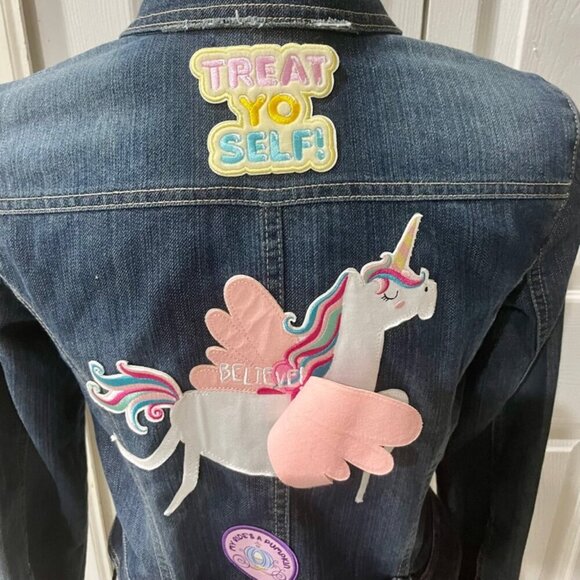 KAWAII EMBELLISHED UNICORN DENIM DISSTRESSED WASHED PATCH JACKET SIZE S - Picture 10 of 15